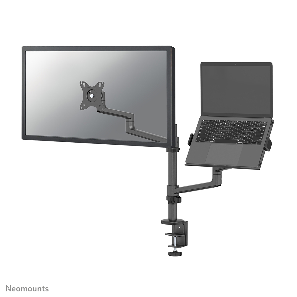 Neomounts NEXT Lite DS20-425BL2 Brazo de monitor 1 pantalla con soporte para portátil - 17-27" - 0-8 kg - modelo T-Rex para ahorro de espacio - embalaje 100% libre de plástico - universal - negro