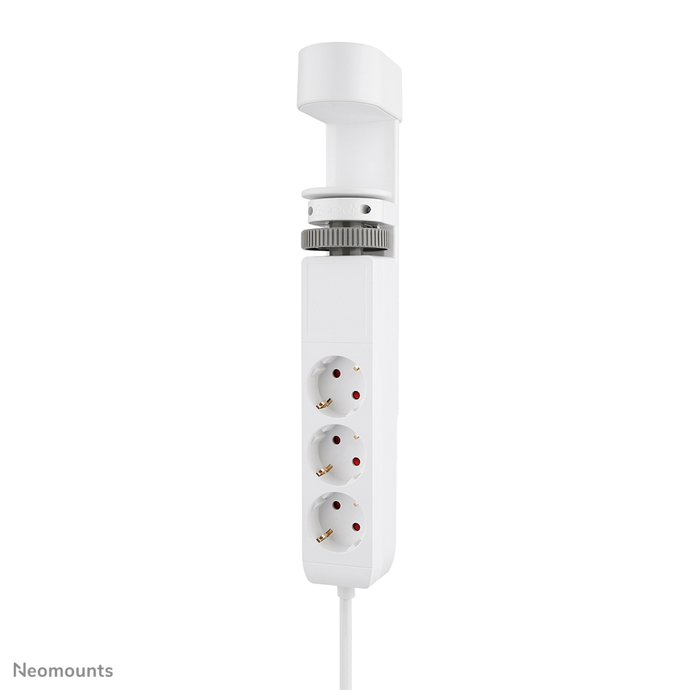 Neomounts VOLT DS22-840WH6 Regleta de sobremesa con abrazadera - 2 x USB-C (20W), 1x USB-A (18W), 3 x 230V. enchufe Tipo F 3680 Watt - cable de 1,4 m - carga rápida - blanco