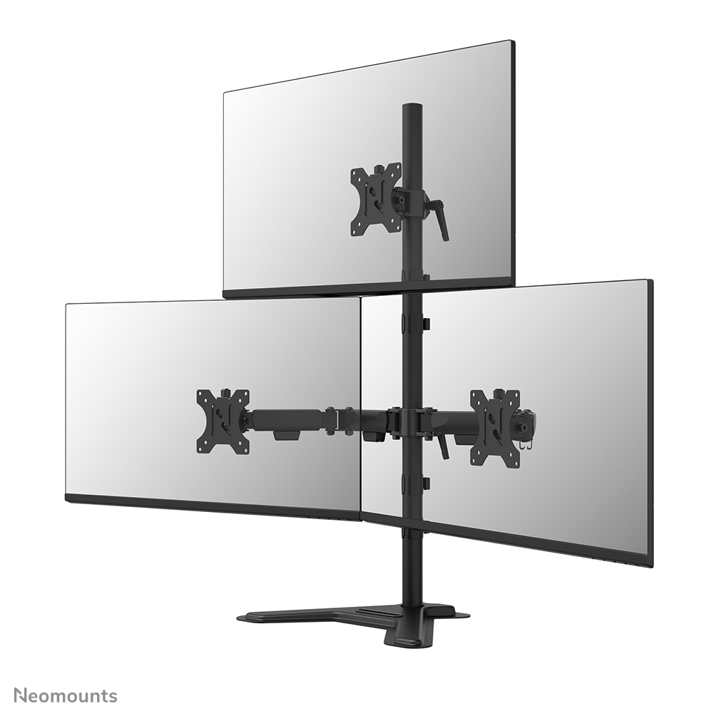 Neomounts DS45-600BL2-1 Soporte de monitor triple - 10-32" - 0-5 kg | 11 lbs (3x) - inclinable 90° - rotatorio 360° - giro 180° - VESA 75x75 - bloqueo de 180° - Negro