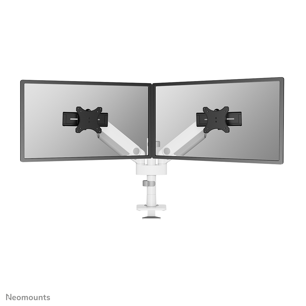 Neomounts NEXT One SL DS65S-950WH2 Brazo de monitor 2 pantallas - 24-34" - 1-11 kg/pantalla (curvo 9 kg/pantalla) - resorte de gas - Tope-a-180° - Topfix - Modelo de Fácil Montaje - multi ajustable modelo deslizante - embalaje 100% libre de plástico - blanco