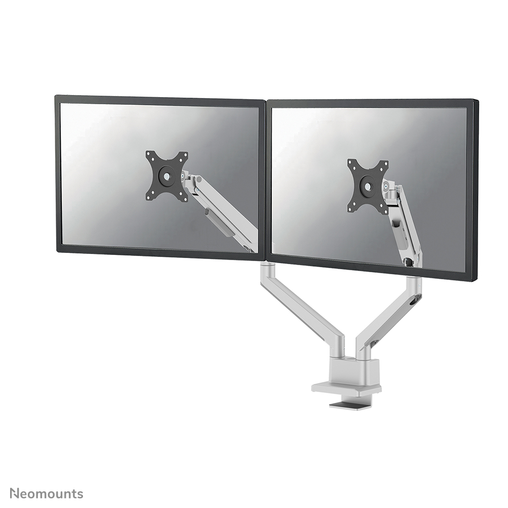 Neomounts NEXT Slim DS70-250SL2 Brazo de monitor 2 pantallas - 17-32" - 1-9 kg/pantalla (curvo 8 kg/pantalla) - resorte de gas - Tope-a-180° - Topfix -Modelo de Fácil Montaje - embalaje 100% libre de plástico - plata