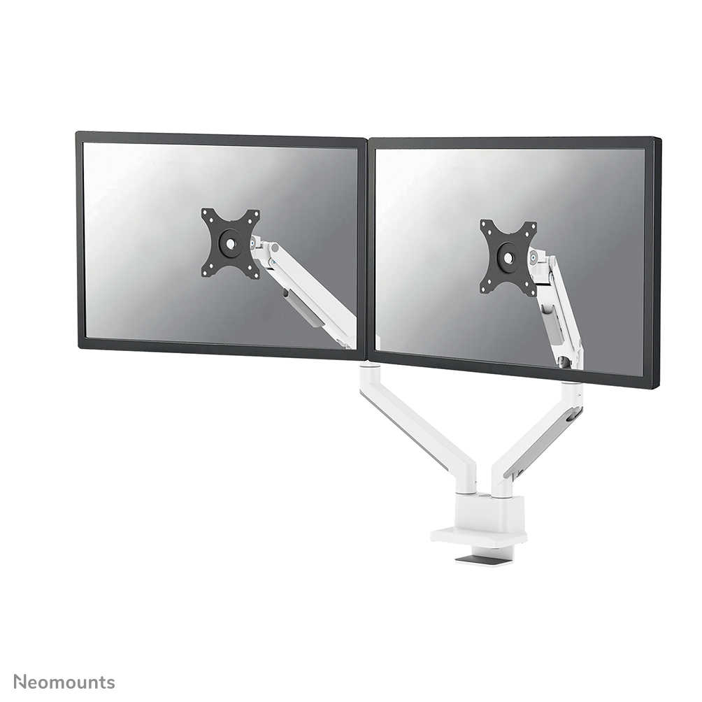 Neomounts NEXT Slim DS70-250WH2 Brazo de monitor 2 pantallas - 17-32" - 1-9 kg/pantalla (curvo 8 kg/pantalla) - resorte de gas - Tope-a-180° - Topfix -Modelo de Fácil Montaje - embalaje 100% libre de plástico - blanco