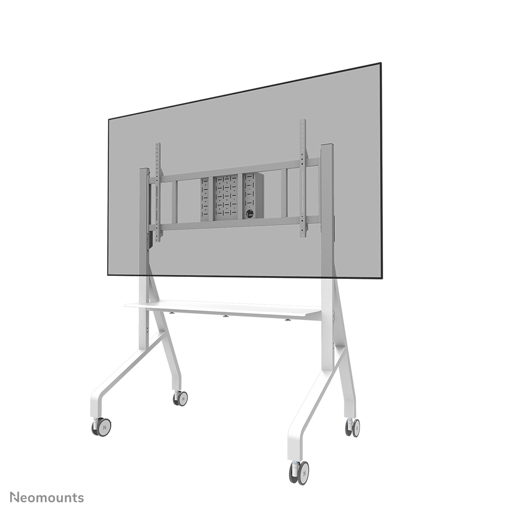 Neomounts MOVE Go XL FL50-575WH1 Carro para TV - 65-110" - máx 125 kg - manual alt. 129-139 cm - VESA 100x100-1100x600 - incl. bandeja para hardware - bloqueable (excl. cerradura) - certificado TÜV - Modelo de Instalación Rápida incl. plantilla de fijación - Kit para barras de video disponible opcionalmente - blanco