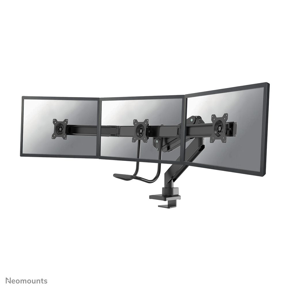 Neomounts NM-D775DX3BLACK Barra transversal para brazo de monitor 3 pantallas - 17-27" - 1-6 kg/pantalla - resorte de gas - Tope-a-180° - Topfix - negro