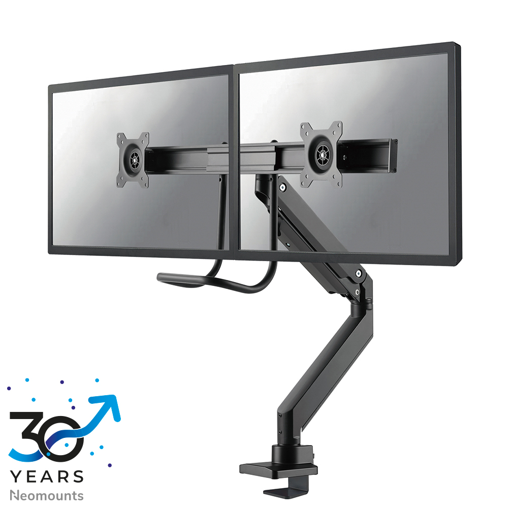 Neomounts NM-D775DXBLACK Barra transversal para brazo de monitor 2 pantallas - 10-32" - 1-8 kg/pantalla - resorte de gas - Tope-a-180° - Topfix - negro