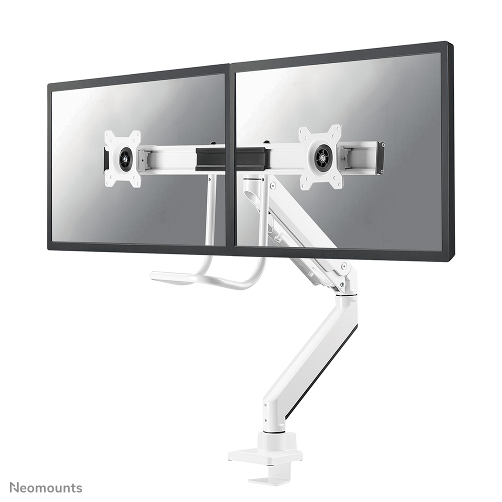 Neomounts NM-D775DXWHITE Barra transversal para brazo de monitor 2 pantallas - 10-32" - 1-8 kg/pantalla - resorte de gas - Tope-a-180° - Topfix - blanco